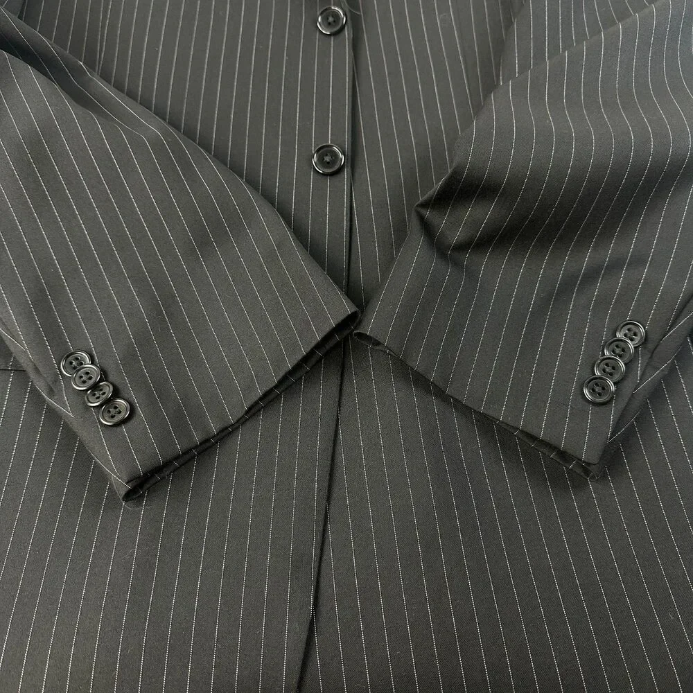 Daniel Cremieux Blazer Loro Piana Super 120s 42R Black Pinstripe Wool Men Jacket